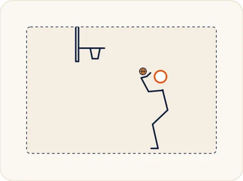 Schéma 1 de l’exercice de basket « Travail de la synchronisation bras-jambes »