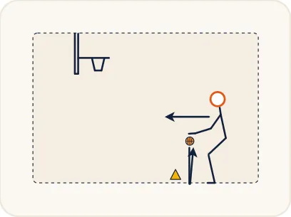 Schéma 1 de l’exercice de basket « Travail de l’enchaînement dribble + tir »