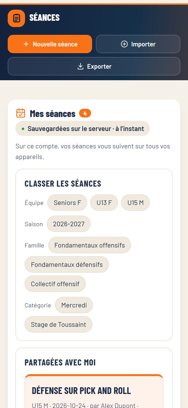 Mes séances sur téléphone