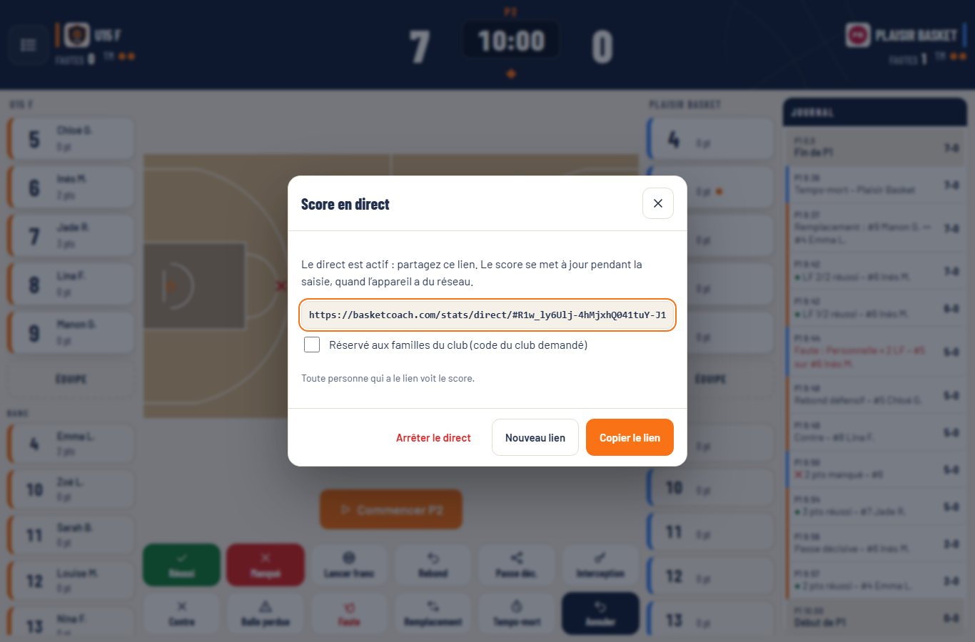 Activer le score en direct