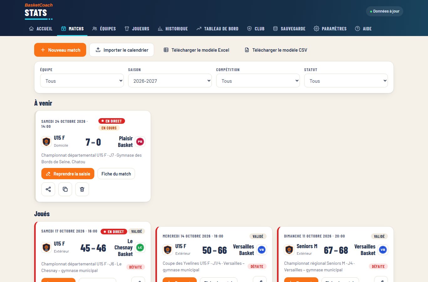 L’écran Matchs